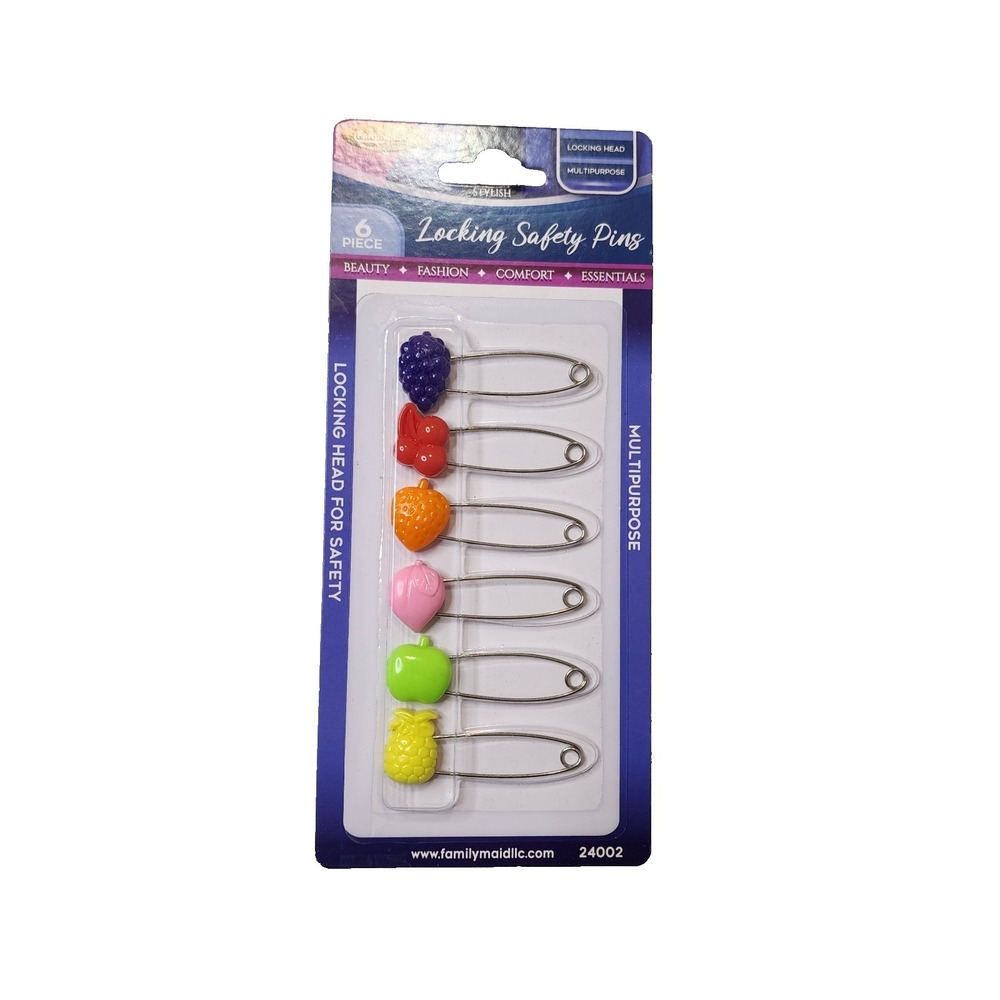 Baby Diaper Pins Safety Pin Lock Cloth Changing Locking Clip 6-Pack Fruit Pin